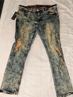 Rue21 Men's Acid-Wash Skinny Jeans with Orange Underlay